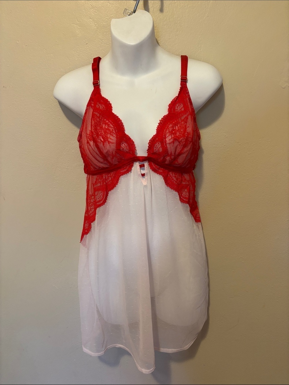 Auden Red Lace & White Mesh Chemise